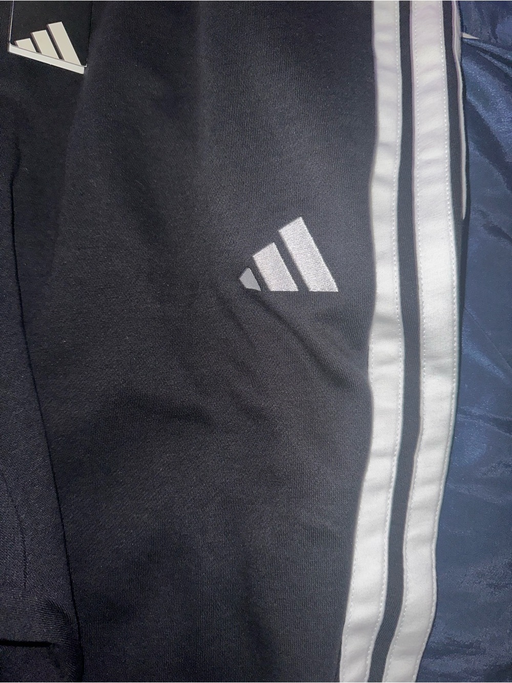 Adidas Black Pants with White Three-Stripes- New